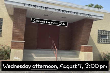 Special presentation at Concord school farmers club on August 7 at 3 Special presentation at Concord school farmers club on August 7 at 3:00 in the afternoon in the afternoon